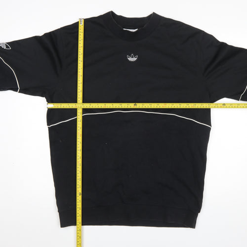 Adidas Mens Black Large Crew Neck Pullover Sweatshirt with White Trim
