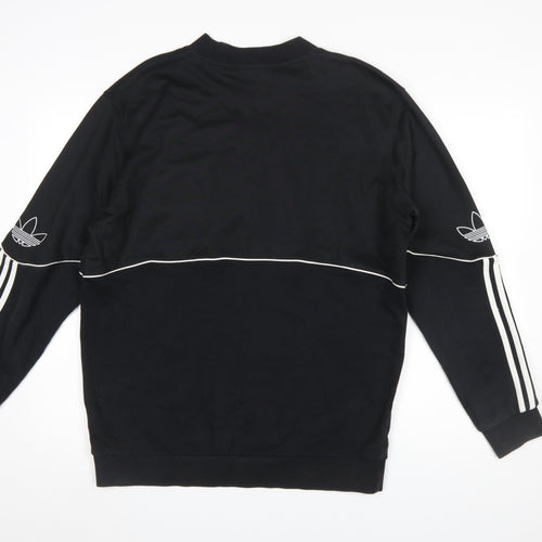 Adidas Mens Black Large Crew Neck Pullover Sweatshirt with White Trim