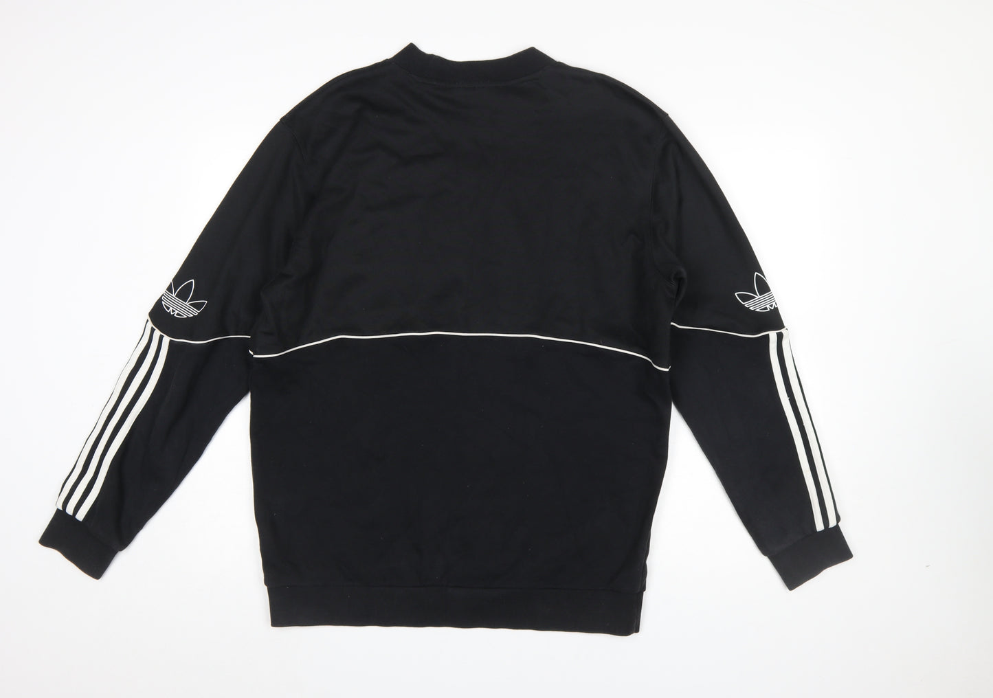 Adidas Mens Black Large Crew Neck Pullover Sweatshirt with White Trim