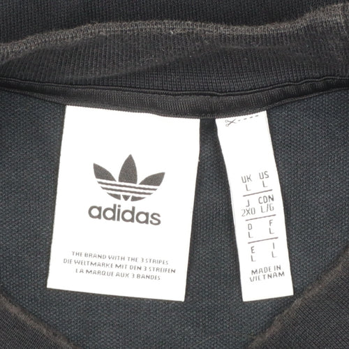 Adidas Mens Black Large Crew Neck Pullover Sweatshirt with White Trim
