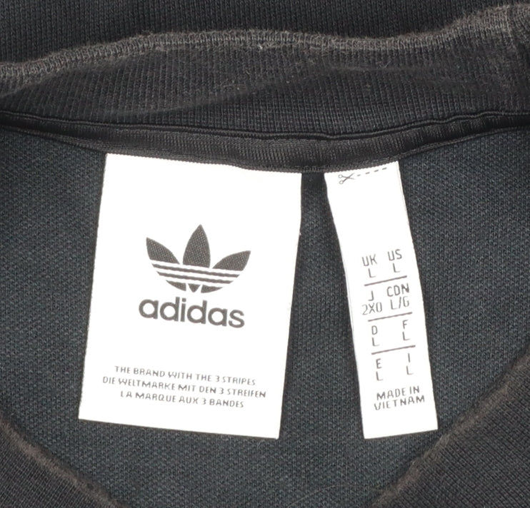 Adidas Mens Black Large Crew Neck Pullover Sweatshirt with White Trim