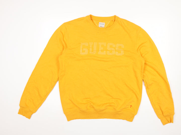 Guess Men's Yellow Slim Fit Logo Sweatshirt L