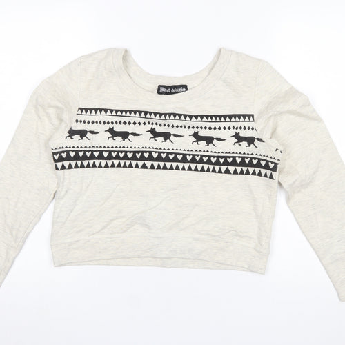 Brat & Suzie Women's Beige Fox Print Pullover Sweatshirt Size S