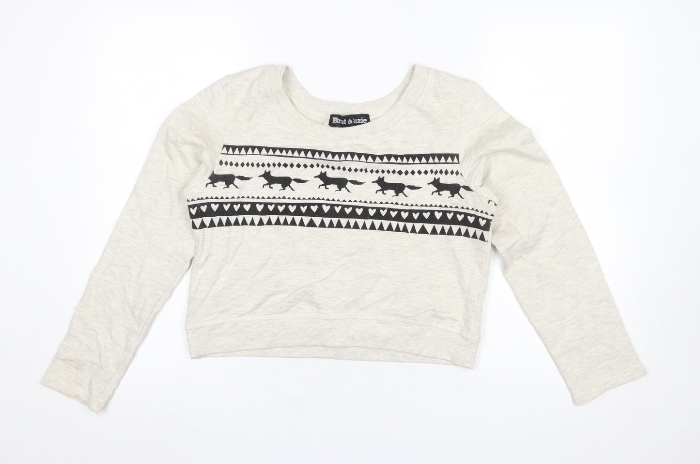 Brat & Suzie Women's Beige Fox Print Pullover Sweatshirt Size S