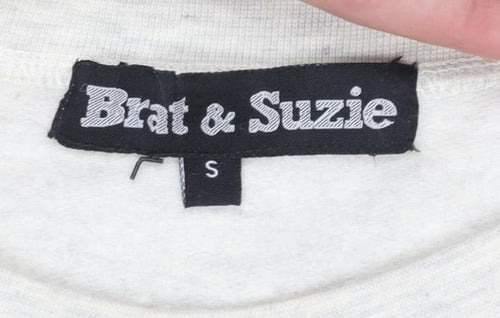 Brat & Suzie Women's Beige Fox Print Pullover Sweatshirt Size S