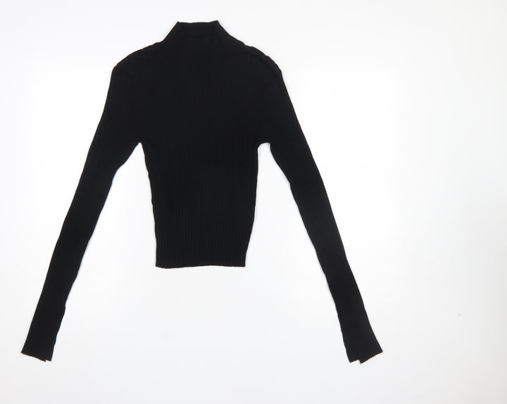 Threadbare Women Black Size 12 Tall Ribbed Roll Neck Jumper