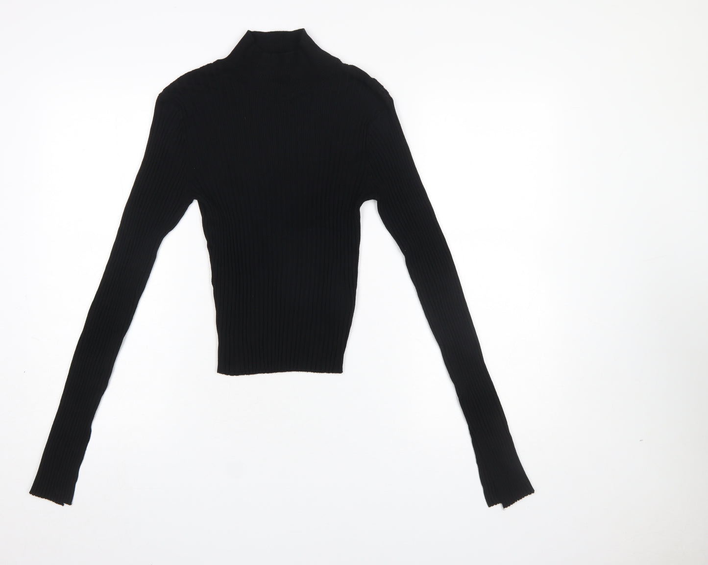 Threadbare Women Black Size 12 Tall Ribbed Roll Neck Jumper