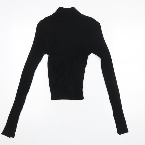 Threadbare Women Black Size 12 Tall Ribbed Roll Neck Jumper