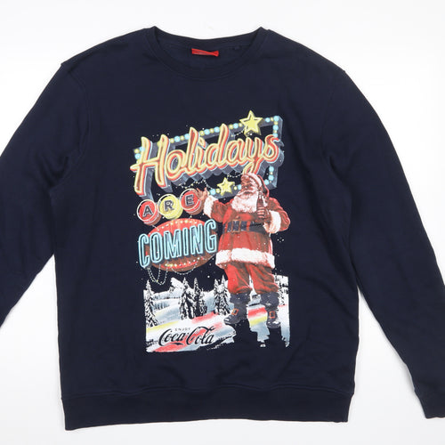 Coca-Cola Men's Blue Christmas Sweatshirt L Pullover Graphic Print