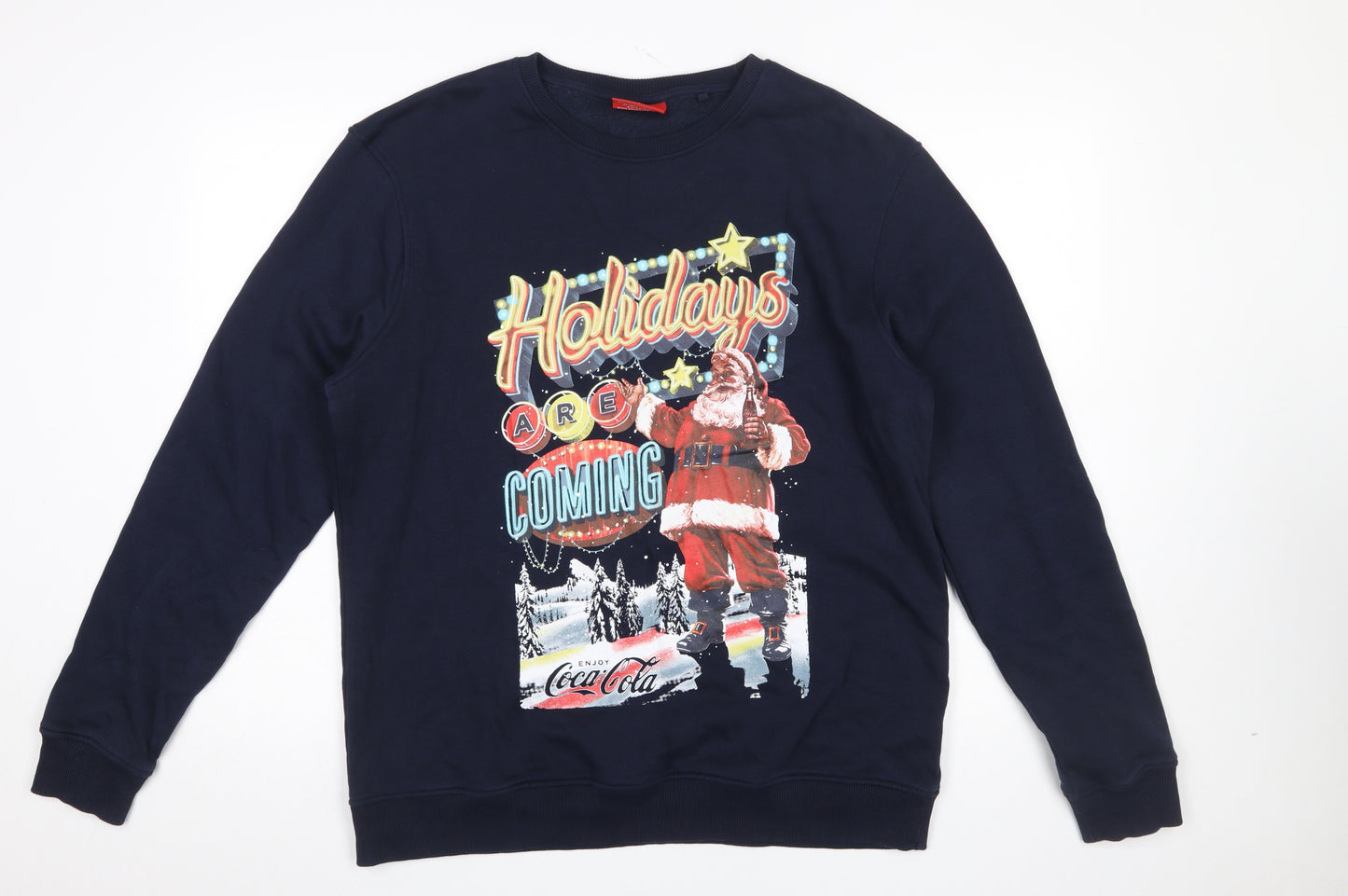 Coca-Cola Men's Blue Christmas Sweatshirt L Pullover Graphic Print