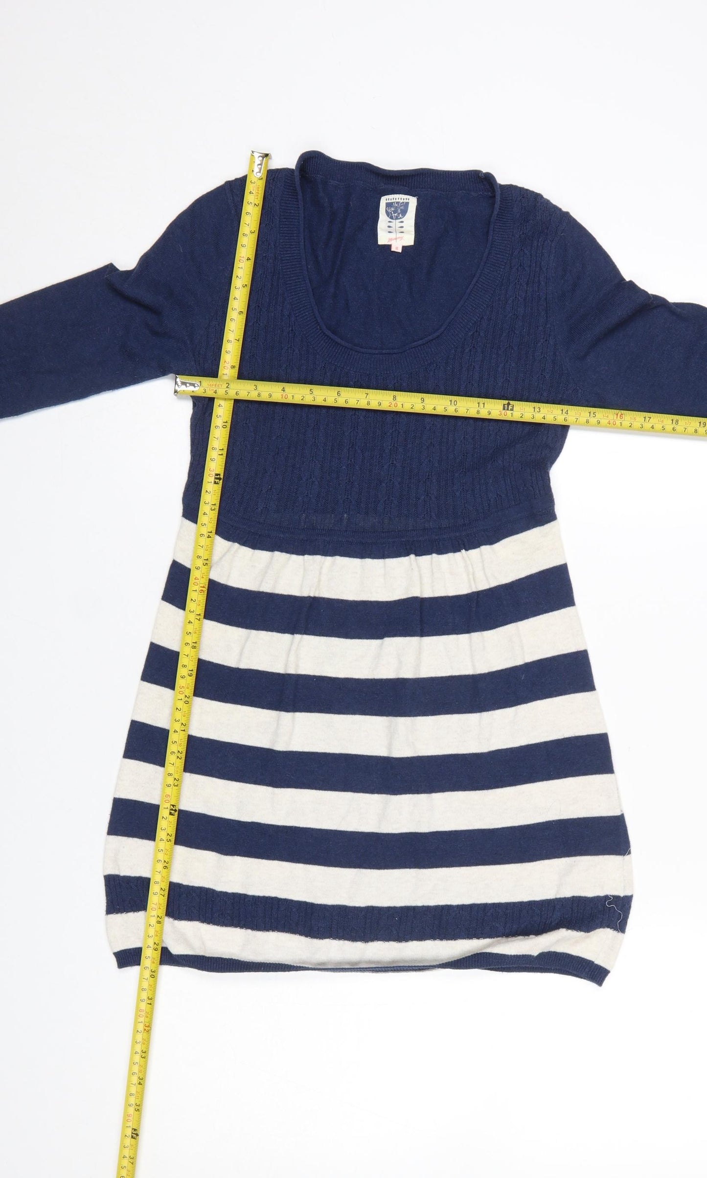 Soulful & Tru Women's Blue Striped Cotton Tunic Jumper Size 8