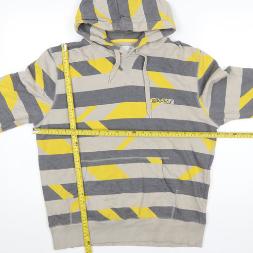 FLY53 Mens Grey Yellow Striped Pullover Hoodie Size M