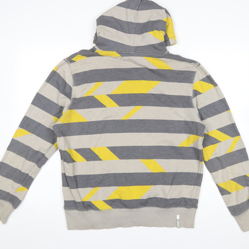 FLY53 Mens Grey Yellow Striped Pullover Hoodie Size M