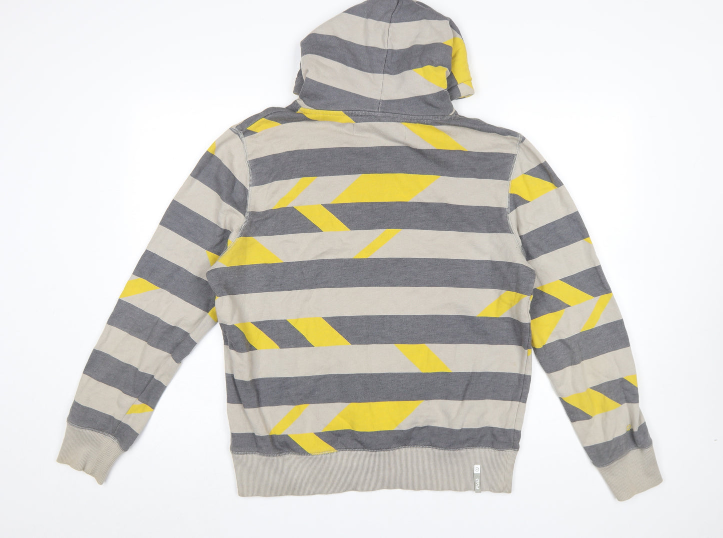 FLY53 Mens Grey Yellow Striped Pullover Hoodie Size M