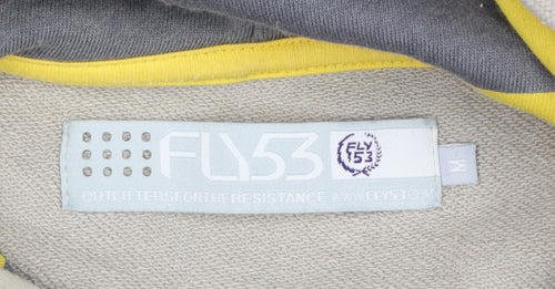 FLY53 Mens Grey Yellow Striped Pullover Hoodie Size M