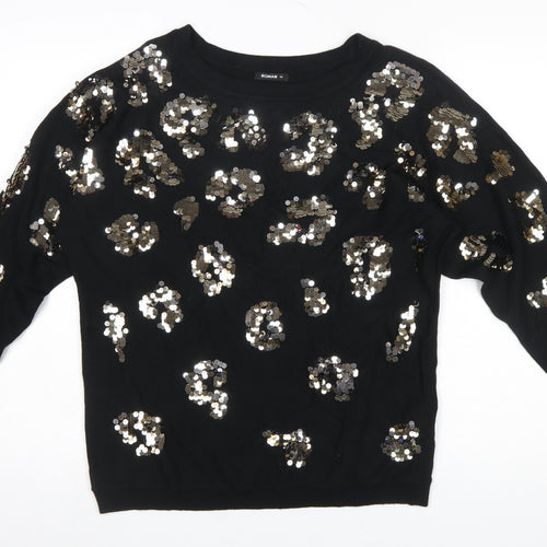 Roman Women’s Black Sequin Animal Print Pullover Jumper Size 14