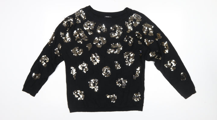 Roman Women’s Black Sequin Animal Print Pullover Jumper Size 14