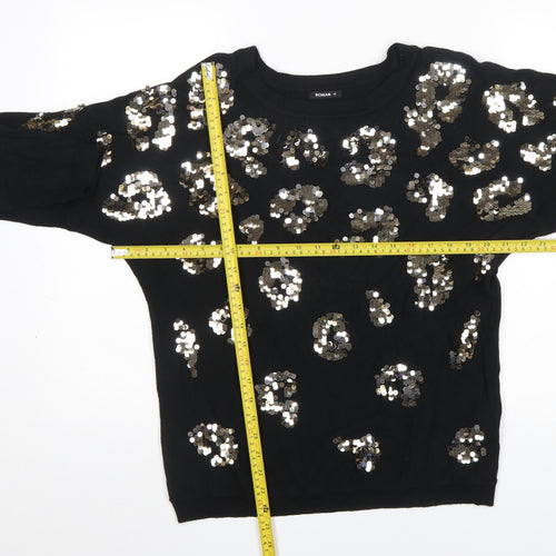 Roman Women’s Black Sequin Animal Print Pullover Jumper Size 14