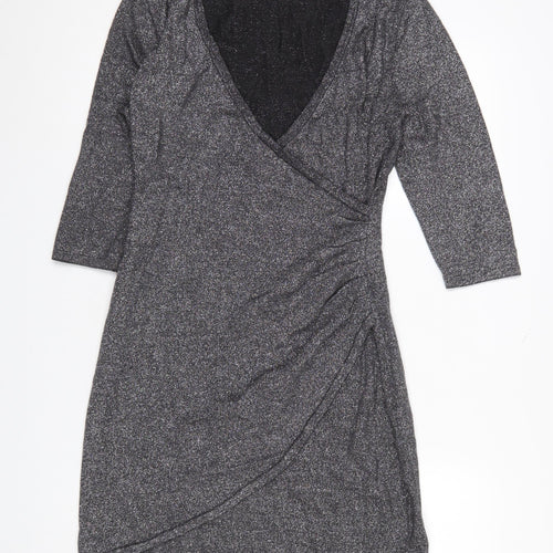 Phase Eight Womens Grey Metallic Ruched Wrap Dress Size 14
