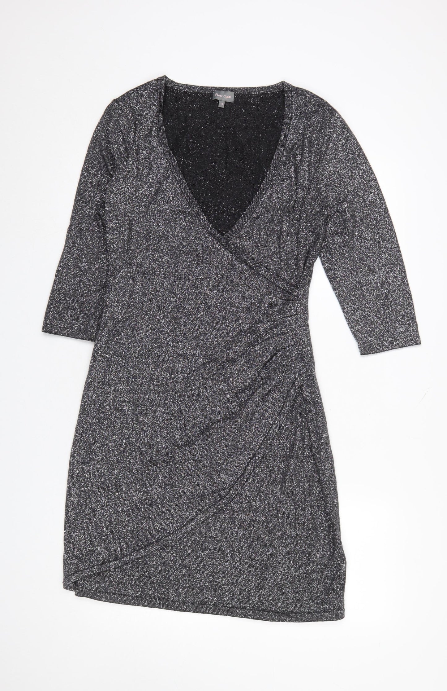Phase Eight Womens Grey Metallic Ruched Wrap Dress Size 14