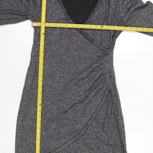 Phase Eight Womens Grey Metallic Ruched Wrap Dress Size 14
