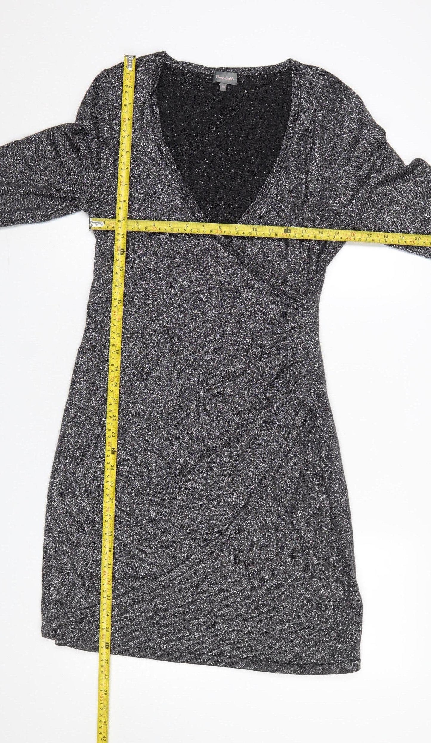 Phase Eight Womens Grey Metallic Ruched Wrap Dress Size 14