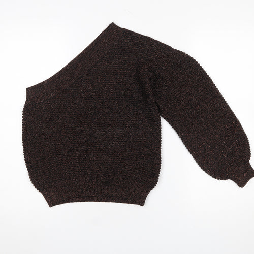 Mango Women’s Brown Asymmetrical One Sleeve Knit Pullover Jumper Size S