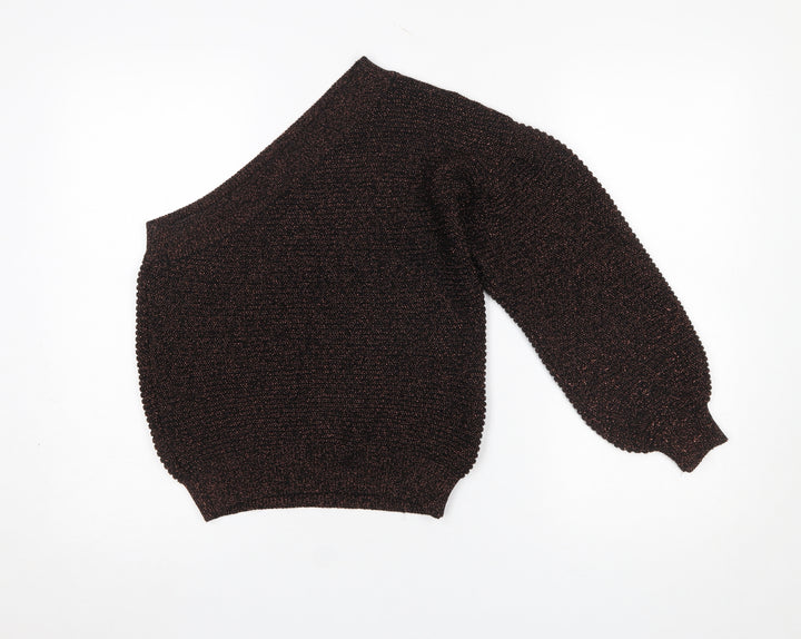 Mango Women’s Brown Asymmetrical One Sleeve Knit Pullover Jumper Size S