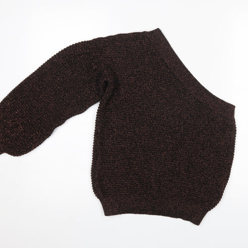 Mango Women’s Brown Asymmetrical One Sleeve Knit Pullover Jumper Size S