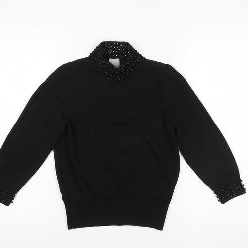 H&M Women’s Black Beaded Mock Neck Long Sleeve Jumper XS