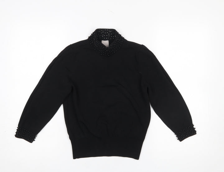H&M Women’s Black Beaded Mock Neck Long Sleeve Jumper XS