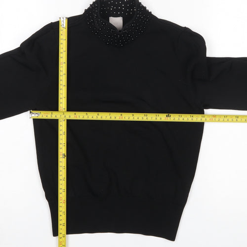 H&M Women’s Black Beaded Mock Neck Long Sleeve Jumper XS