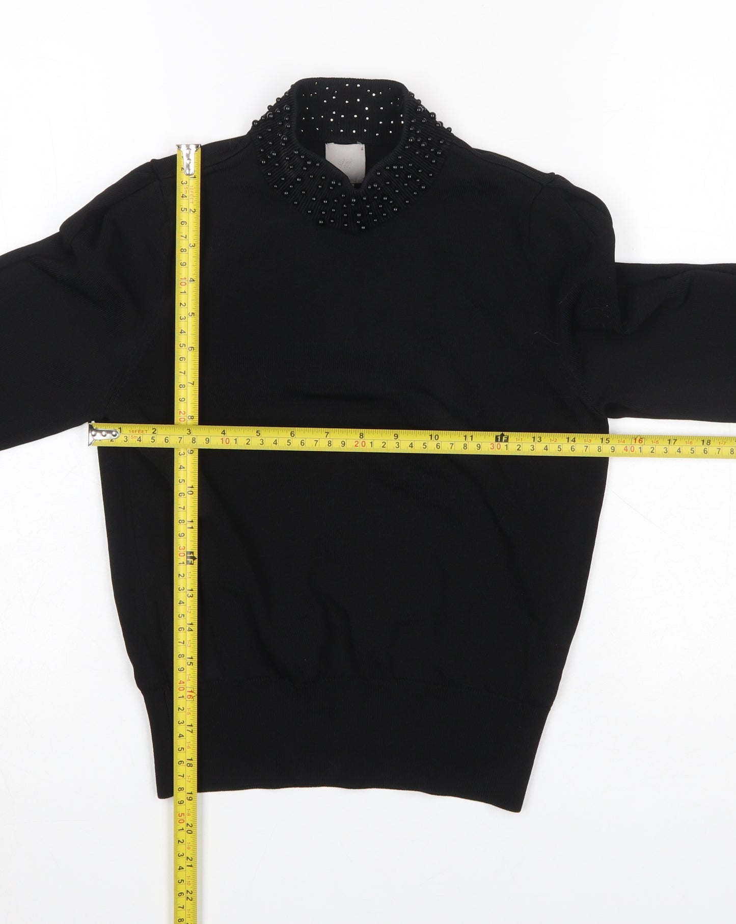H&M Women’s Black Beaded Mock Neck Long Sleeve Jumper XS