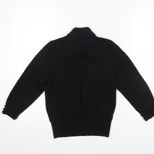 H&M Women’s Black Beaded Mock Neck Long Sleeve Jumper XS