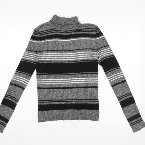 Red Herring Women’s Grey Striped Roll Neck Jumper Size 12