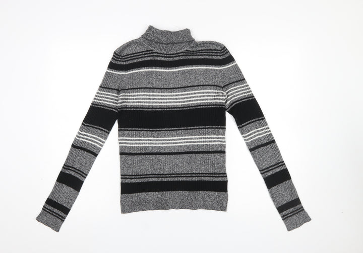 Red Herring Women’s Grey Striped Roll Neck Jumper Size 12