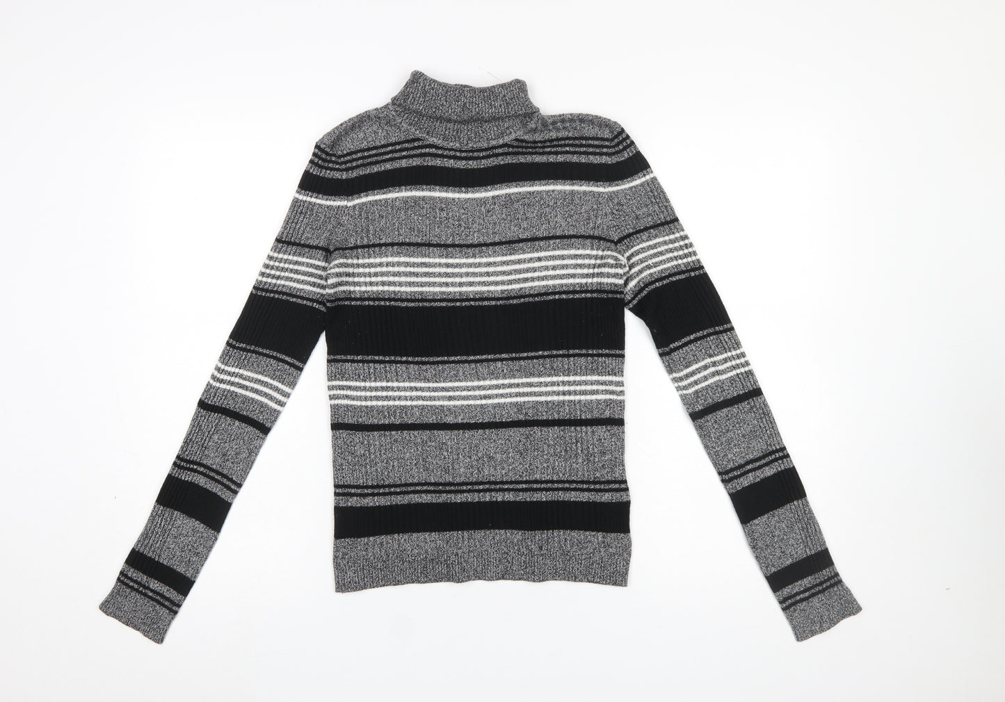 Red Herring Women’s Grey Striped Roll Neck Jumper Size 12