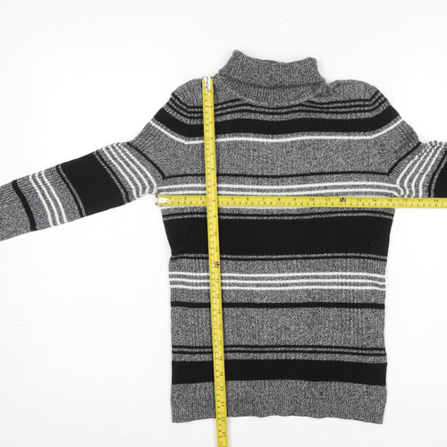 Red Herring Women’s Grey Striped Roll Neck Jumper Size 12
