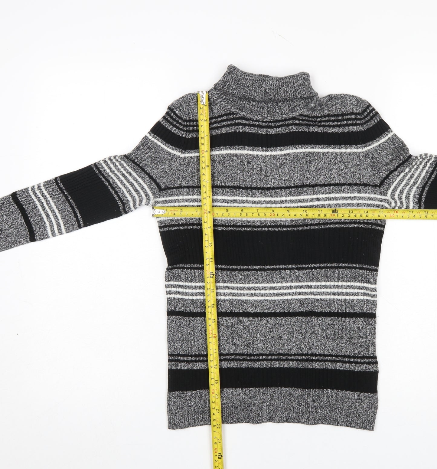 Red Herring Women’s Grey Striped Roll Neck Jumper Size 12