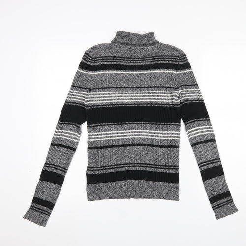 Red Herring Women’s Grey Striped Roll Neck Jumper Size 12