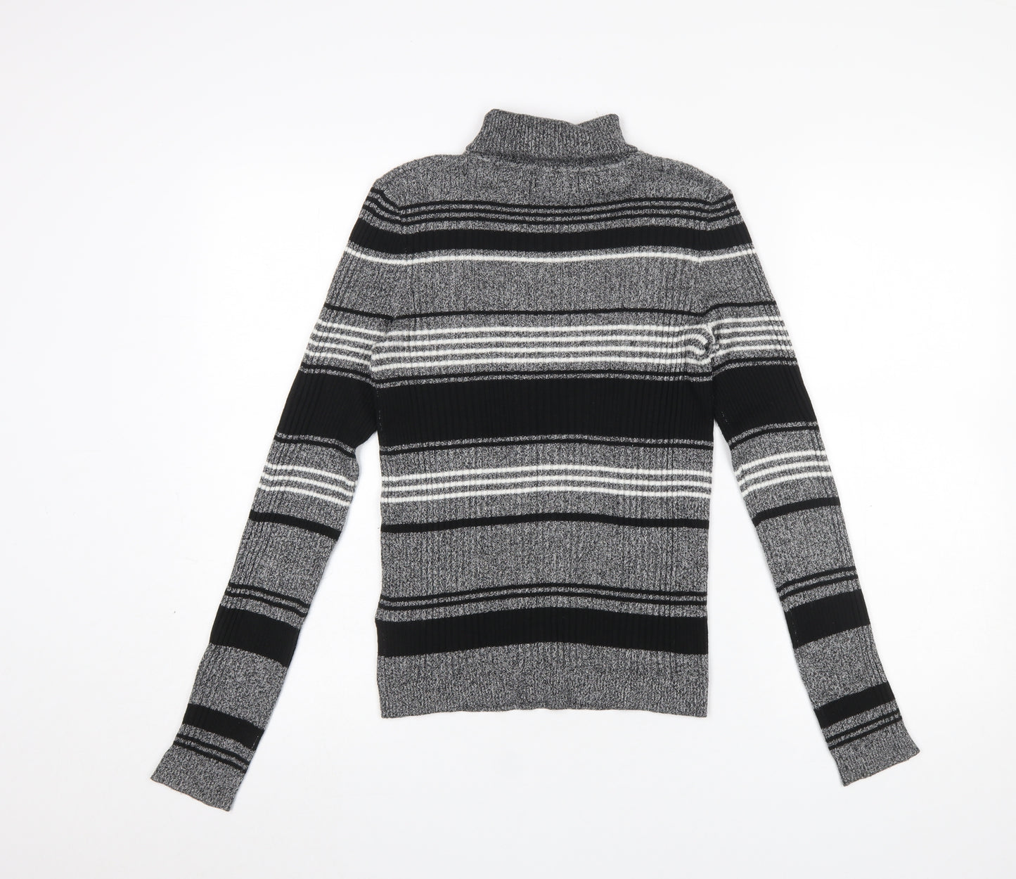 Red Herring Women’s Grey Striped Roll Neck Jumper Size 12