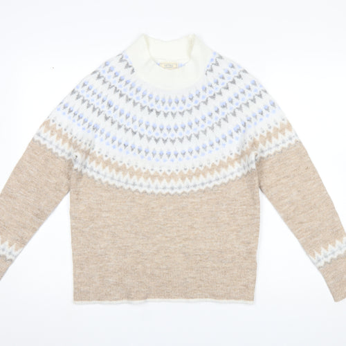 Fat Face Women’s Beige Fair Isle High Neck Jumper Size 8