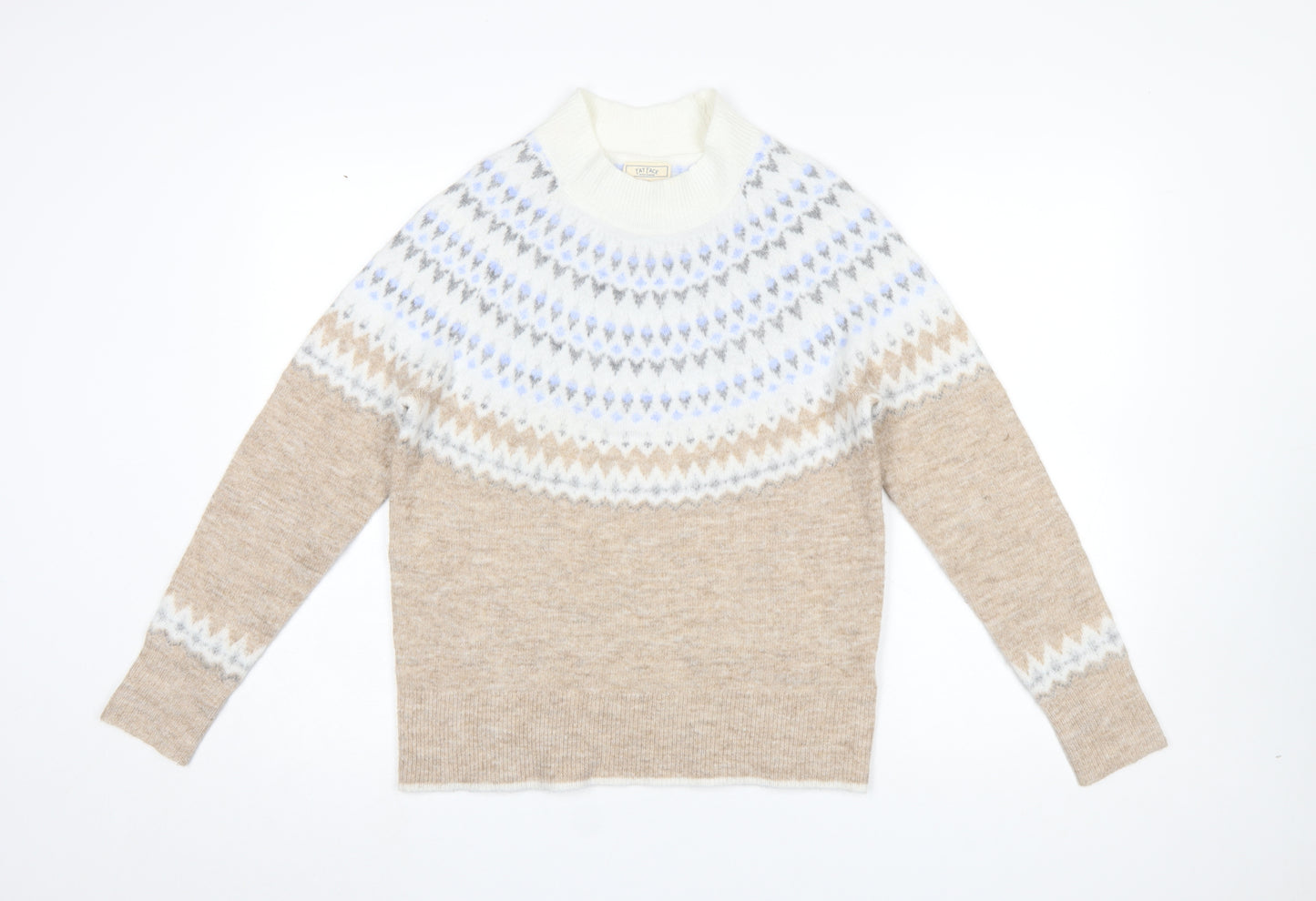 Fat Face Women’s Beige Fair Isle High Neck Jumper Size 8