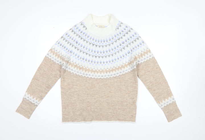 Fat Face Women’s Beige Fair Isle High Neck Jumper Size 8