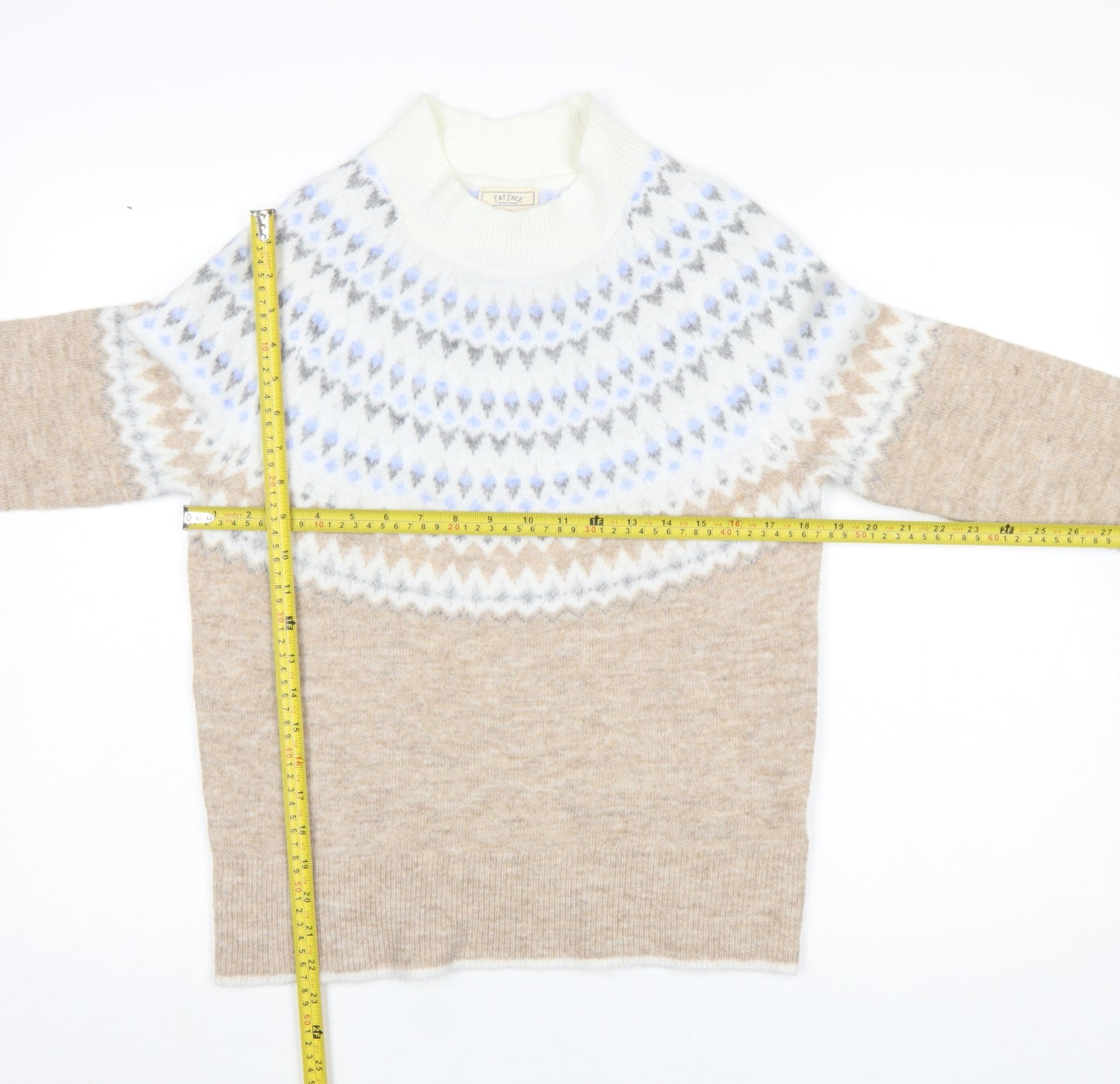 Fat Face Women’s Beige Fair Isle High Neck Jumper Size 8