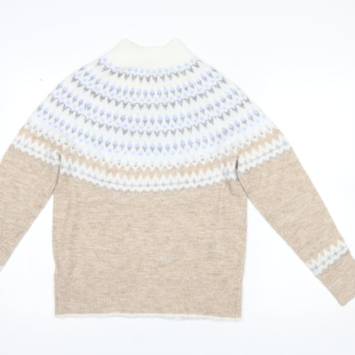 Fat Face Women’s Beige Fair Isle High Neck Jumper Size 8