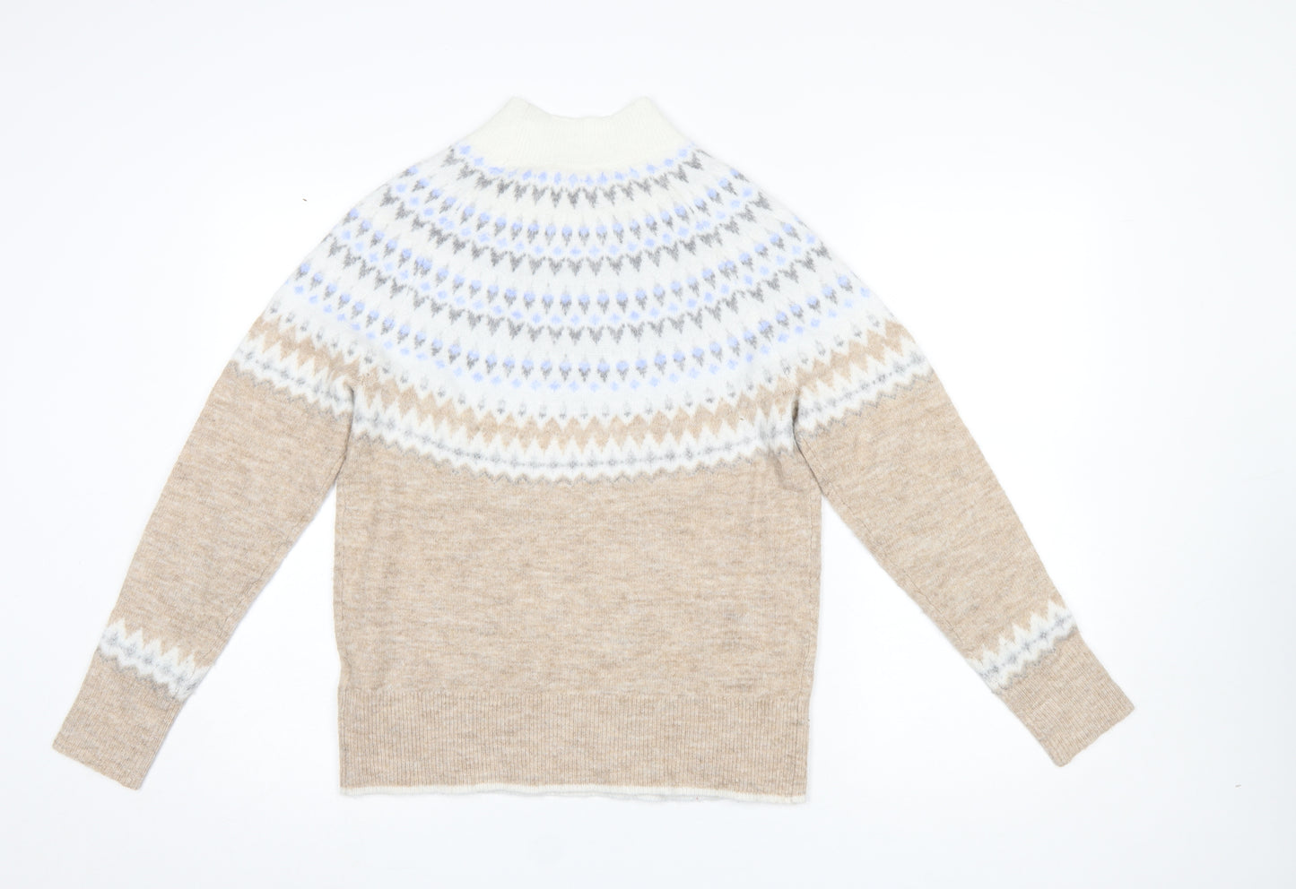 Fat Face Women’s Beige Fair Isle High Neck Jumper Size 8