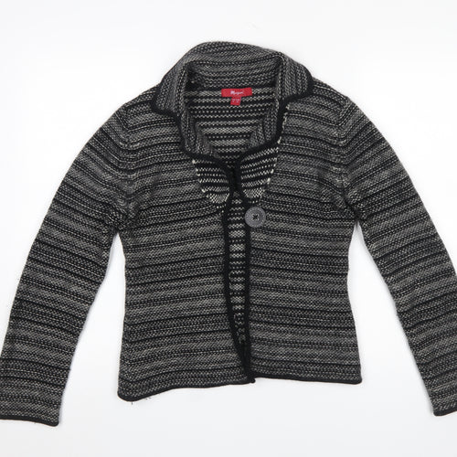 Monsoon Womens Black Grey Striped Lambswool Angora Cardigan UK 12