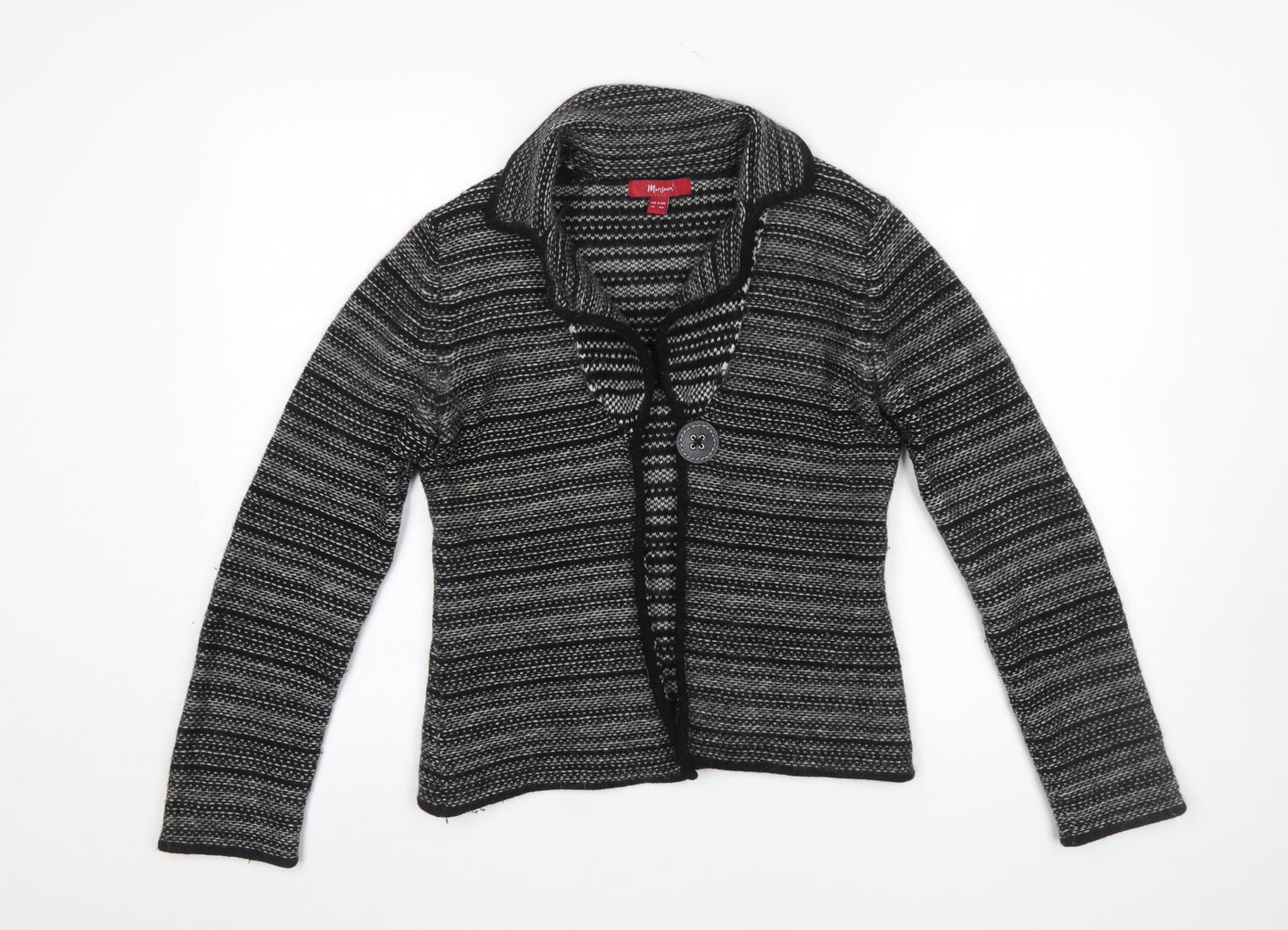 Monsoon Womens Black Grey Striped Lambswool Angora Cardigan UK 12