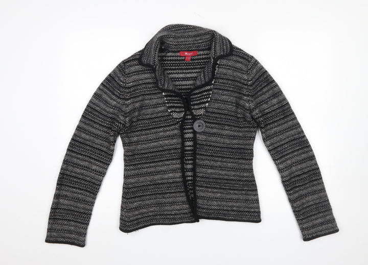 Monsoon Womens Black Grey Striped Lambswool Angora Cardigan UK 12